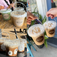 Koffiemok met deksel en handvat, grote inhoud (24/32 oz), van voedselveilig transparant plastic, met aangepaste logo, geschikt voor koffie, melk, thee, fruit en andere dranken.