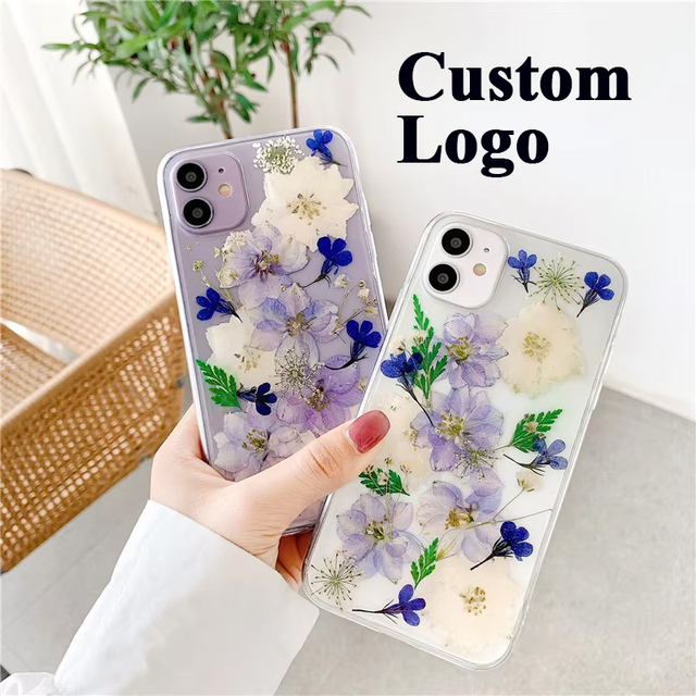 High Quality Custom New Epoxy Real Flower Back Cover Fancy Pressed Dried Real Flower Phone Case for Iphone 15 14 13 Pro Max