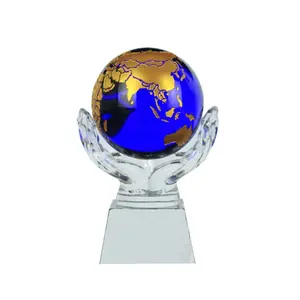 Trofeo di cristallo K9 Blue Globe con premio di comando globale personalizzato di nuovo design con Base per incisione elevata
