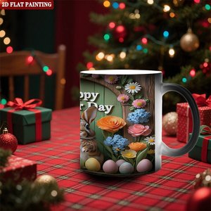 Magic Heat Activated <b>Mug</b> 11oz Ceramic Frosted Black <b>Easter</b> Bunny Flower Design - Product Image 2