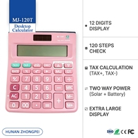 Calculadora de Escritorio MJ-120T de Plástico Rosa con PCB SKD, 12 Dígitos, Doble Alimentación Solar y Batería, Función de Verificación de Impuestos de 150 Pasos, Coma de 3 Dígitos