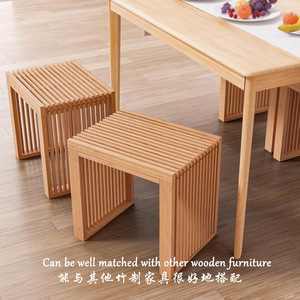 <b>Bamboo</b> Patio Bench Short <b>Stool</b> Eco-Friendly Farmhouse Style Indoor Outdoor Use - Product Image 3