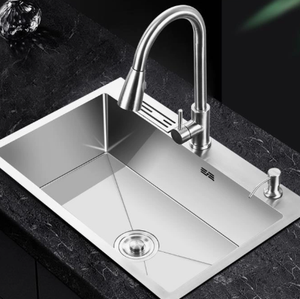 Robinet d'évier de cuisine en acier inoxydable à cuve unique avec douchette extractible et fixation magnétique, design moderne, finition satinée - Product Image 4