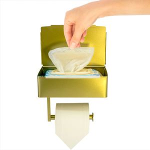Dispensador de Toallitas Húmedas para Bebé, de Acero Inoxidable, con Acabado Dorado Cepillado, con Estante de Almacenamiento - Product Image 6