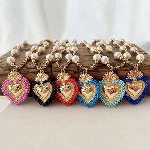 <span class=keywords><strong>BD</strong></span>- B4955 mode solide amour coeur collier rond nature perle collier 18k or collier femmes bijoux nouveau - Product Image 3