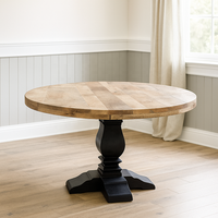 Table à manger en bois de manguier massif |   Design industriel loft, pliable, fait main, finition antique, base noire sur pied, 4 places, restaurant