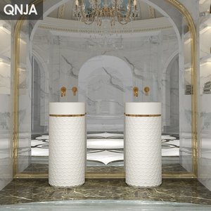 Usine en gros nouveau Design bassin de <span class=keywords><strong>colonne</strong></span> indépendante lavabo de salle de bain en <span class=keywords><strong>pierre</strong></span> artificielle lavabo de base intégrée - Product Image 3