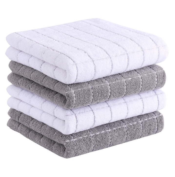 Serviettes De Cuisine KAF Home - 100% Coton Absorbant - Lot De 4 - Design Rayé Et Gaufré - 18x28 Pouces