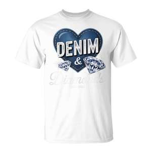Camiseta para mujer Denim And Diamonds, camiseta promocional con diseño de diamantes y corazones en denim azul - Product Image 1