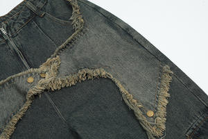 جينز رجالي أسود مشهور جينز بأرجل مستقيمة للرجال جينز منكوب بنمط نجوم فضفاض للرجال - Product Image 3