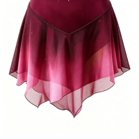 Robe de patinage artistique dégradé bordeaux, col en V, maille ornée de strass, manches longues, dos profondement ouvert, pour adultes et enfants