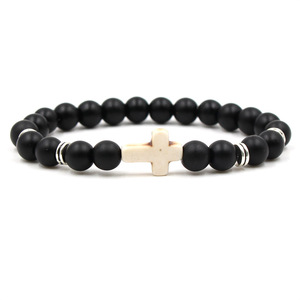 Charm Stone Bracelet Cross Black Beaded Bracelets Handmade Men Women Prayer Fitness <strong>Chain</strong> Couple Jewelry Gift - Product Image 1