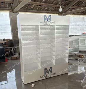 Kingshadow Estantes de esmalte de uñas Estante de exhibición grande blanco con logotipo Gabinete de uñas de madera - Product Image 1