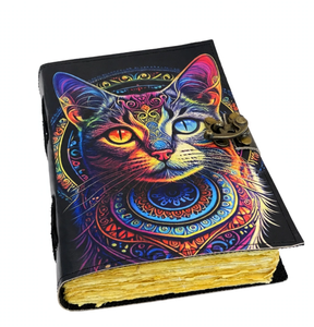 Carnet Grimoire en Cuir avec Motif Chat Celtique, Papier à Bords Frangés, Style Gothique Vintage, Journal de Sorcière, Cahier de Croquis, Cadeau - Product Image 6