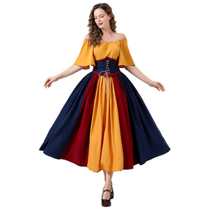 European American Retro Off Shoulder <b>Dress</b> Color Block Patchwork <b>Flutter</b> <b>Sleeve</b> A Line Satin Prom <b>Dress</b> S 3XL - Product Image 5