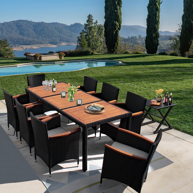 outdoor furniture set rectangular dinning table rattan dinning set
