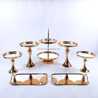 Vente en gros L Supports de table en métal à 3 niveaux pour gâteau cupcake Support à dessert à plusieurs niveaux en or pour mariage