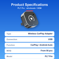 Adaptateur CarPlay sans fil portable, boîte intelligente pour iPhone Android Auto, universel, plug and play, PL7 Pro, aucune application requise