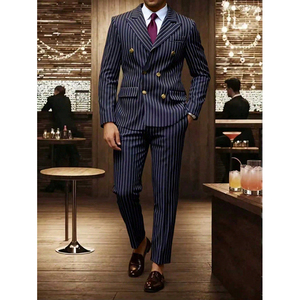 Traje <span class=keywords><strong>de</strong></span> <span class=keywords><strong>Hombre</strong></span> Premium <span class=keywords><strong>de</strong></span> Doble Botonadura con Rayas Finas, Corte Slim Fit, Conjunto <span class=keywords><strong>de</strong></span> Lujo <span class=keywords><strong>de</strong></span> 2 Piezas para Bodas, Fiestas Formales y Uso Diario - Product Image 2