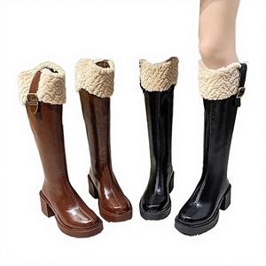 Botas de Nieve para Mujer al por Mayor Directo de Fábrica, Botas de Cuero hasta la Rodilla con Suela de Goma, Impermeables, Antideslizantes, con Tacón Alto - Product Image 3