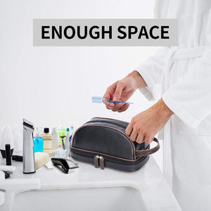 Sac de toilette en cuir pour hommes, trousse de rasage avec beaucoup de poches, pochette de voyage, Kit Dopp - Product Image 5
