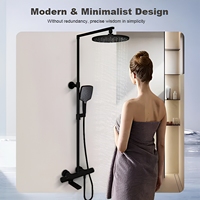 Ensemble de douche mural noir de luxe pour hôtel, avec jets pluie et doux, fonction pause, robinets thermostatiques en laiton et acier inoxydable, garantie 5 ans