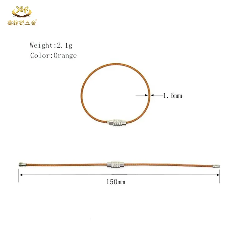 Xinhanrui Llavero de cable de acero inoxidable naranja Llavero de cuerda de alambre