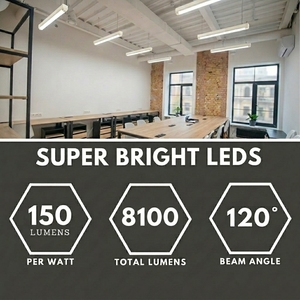 ไฟ LED แบบแท่งขนาด 5 ฟุต ปรับกำลังไฟและอุณหภูมิสีได้ 30W‑54W 3000K‑5000K ไฟเส้นแบบติดตั้งบนพื้นผิวและแบบแขวนสำหรับคลังสินค้าและสำนักงาน - Product Image 6