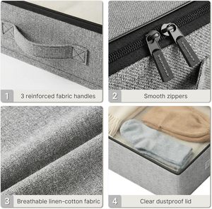 Lot de 2 contenants de rangement pour lit, 4,5 pouces de hauteur, imperméables, pour vêtements en lin, avec fenêtre transparente, poignées renforcées, 45L - Product Image 5