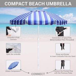 Toldo grande de 200cm, ventilación de aire superior, de 4 partes poste de aluminio, sombrilla de playa de viaje plegable compacta doblada dos veces para arena con bolsa de transporte - Product Image 3