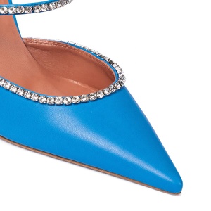 Mules bleues pour femmes, de haute qualité, à bout pointu, talons hauts de luxe avec strass, chaussures pour femmes - Product Image 6