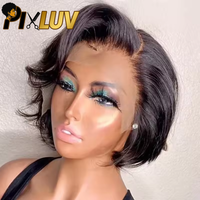 Pelucas de Cabello Humano Cortas con Frente de Encaje sin Pegamento HD para Vendedores Mayoristas PIXLUV, Cabello Indio Virgen 100% 300%