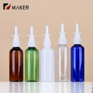 100ml Amber Pet püskürtücü pompa şişeleri beyaz siyah plastik ince sis burun memesi tıbbi ilaç için burun sprey şişesi