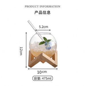 Vaso de Vidrio Personalizado con Forma de Luna, para Hacerse una ilusión de que está tomando un cóctel, con Soporte y Pajita, Ideal para Vino, Café, Bebidas y Jugos - Product Image 2