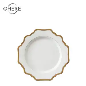 Оптовая продажа, свадебные декоративные керамические тарелки для зарядного устройства, фарфоровые столовые сервизы золотого цвета, дизайн подсолнуха, фарфоровая посуда