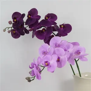 Wholesale Light Luxury 9 Heads Artificial Real Touch Phalaenopsis Butterfly Blue Orchid Flowers For Wedding Home Decoration