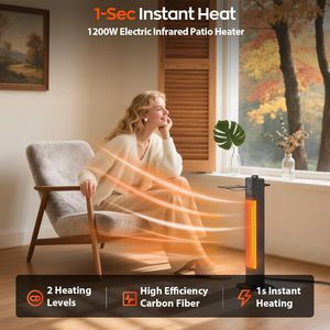 <b>Electric</b> Infrared Portable <b>Patio</b> <b>Heater</b> with Tip-over Protection for Outdoor Household Use Waterproof Gold Holegen Tube - Product Image 3