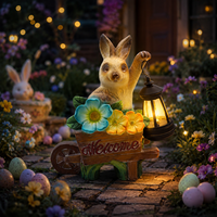 Großhandel 25,5 cm Harz-Osterhase Willkommensschild Gartenfigur mit Laterne für Außenbereich, Hof, Terrasse und Rasendekoration