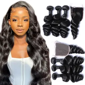 Free shipping high quality grade 10a virgin remy hair, different styles loose wave mink brazilian hair bundle with lace closure