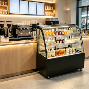<span class=keywords><strong>Vitrina</strong></span> <span class=keywords><strong>Refrigerada</strong></span> con Vidrio Curvo de Acero Inoxidable para Panadería, Cafetería y Sándwiches - Product Image 6