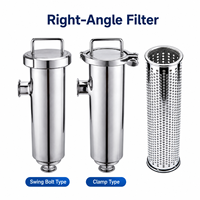 Boîtier de filtre sanitaire à angle droit en acier inoxydable SS316L avec couvercle à serrage et panier en acier inoxydable pour la traitement hygiénique des liquides OEM