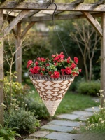 Pot de fleurs en bambou naturel brun sculpté à la main, style américain, avec doublure conique tressée, pour intérieur et extérieur, jardin
