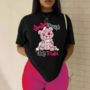 Camiseta con cuello redondo y estampado de oso, camiseta informal de manga corta para primavera y verano, ropa de mujer, ropa estética - Product Image 4