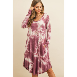 Abito midi tie-dye con scollo a V e orlo arrotondato - Product Image 1