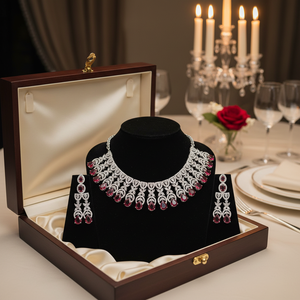 American Diamond <b>Necklace</b> <b>Set</b> <b>Silver</b> Plated 11103254RD Elegant Fine Jewelry - Product Image 3