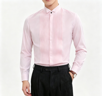 Kemeja Pria Slim Fit Lengan Panjang Formal Kasual Kancing Gaya Inggris Musim Semi Hitam Putih Pink untuk Bisnis Pernikahan Pesta