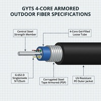 Kabel Serat Optik Single Mode 4 Core GYTS G.652.D untuk Luar Ruangan, Dilengkapi Baja Bergelombang dan Pelindung PE 9/125um, Kabel Trunk