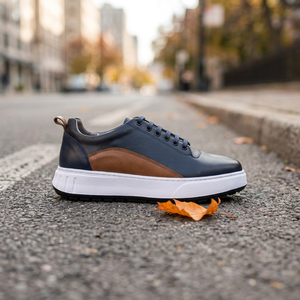 Chaussures de skate à lacets pour hommes, dessus en cuir véritable, doublure en mesh respirante, antidérapantes, plateforme amortissante, adaptées à l'été - Product Image 4
