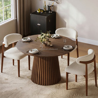 Ensemble de table à manger extensible moderne de style farmhouse, ronde à ovale, avec base à piétement rainuré, meubles élégants pour la salle à manger familiale avec 6 chaises 8