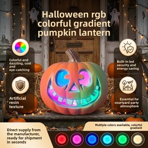 Decoración de escaparate de Halloween estilo europeo: Calabaza grande hueca con linterna luminosa, degradado multicolor, portátil - Product Image 5